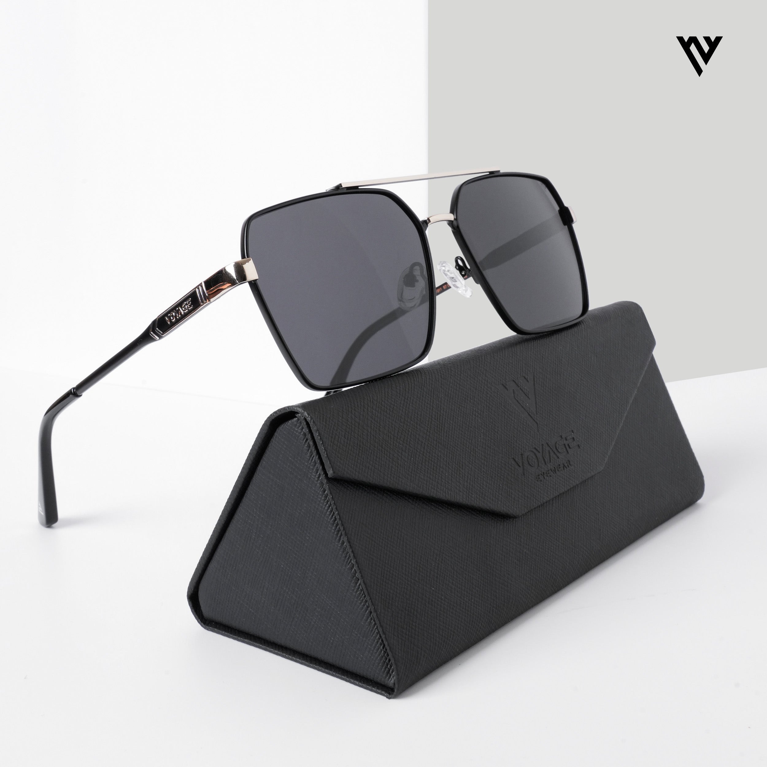 Voyage Exclusive Wayfarer Polarized Sunglasses for Men & Women (Black Lens | Black & Silver Frame - PMG5304)