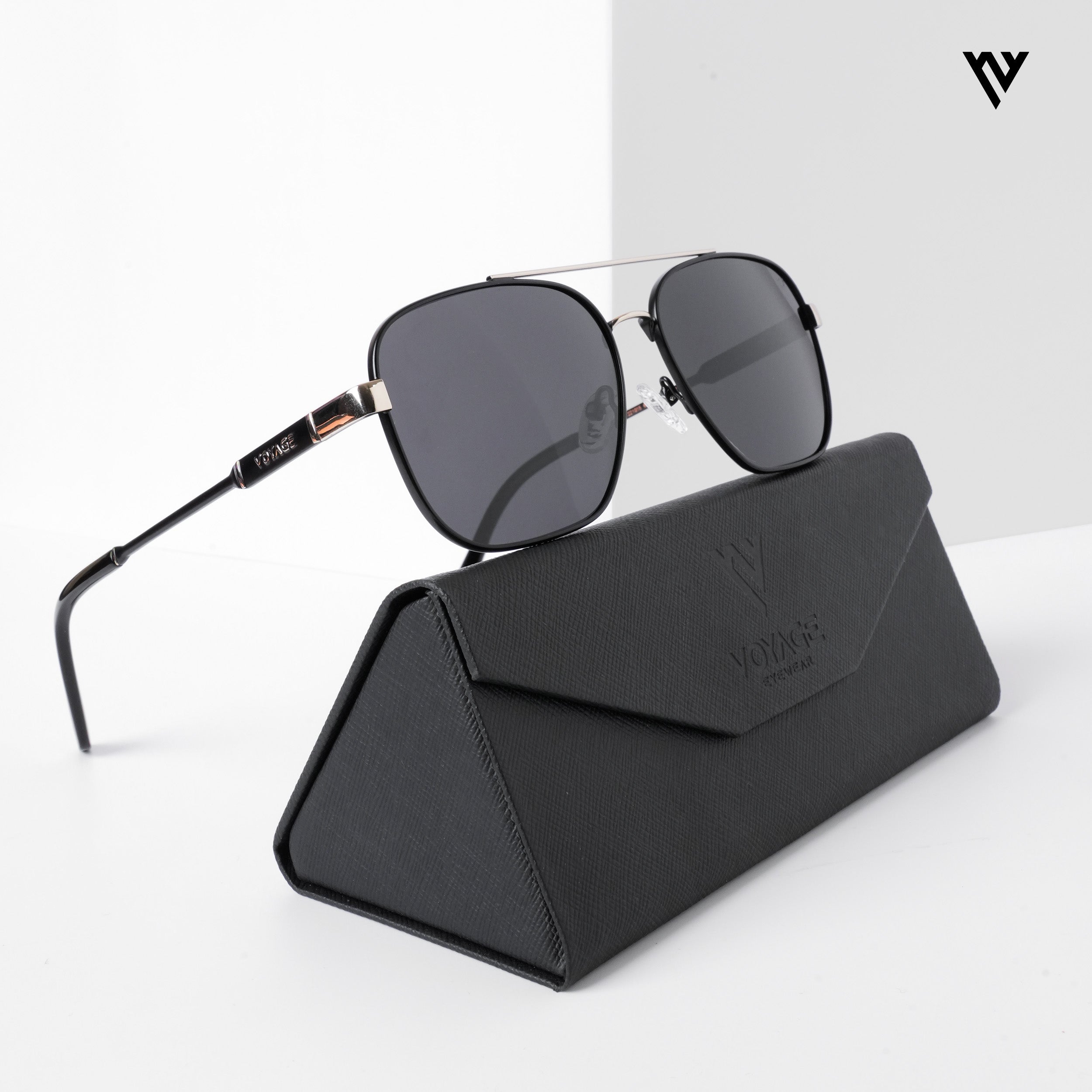 Voyage Exclusive Wayfarer Polarized Sunglasses for Men & Women (Black Lens | Black & Silver Frame - PMG5316)