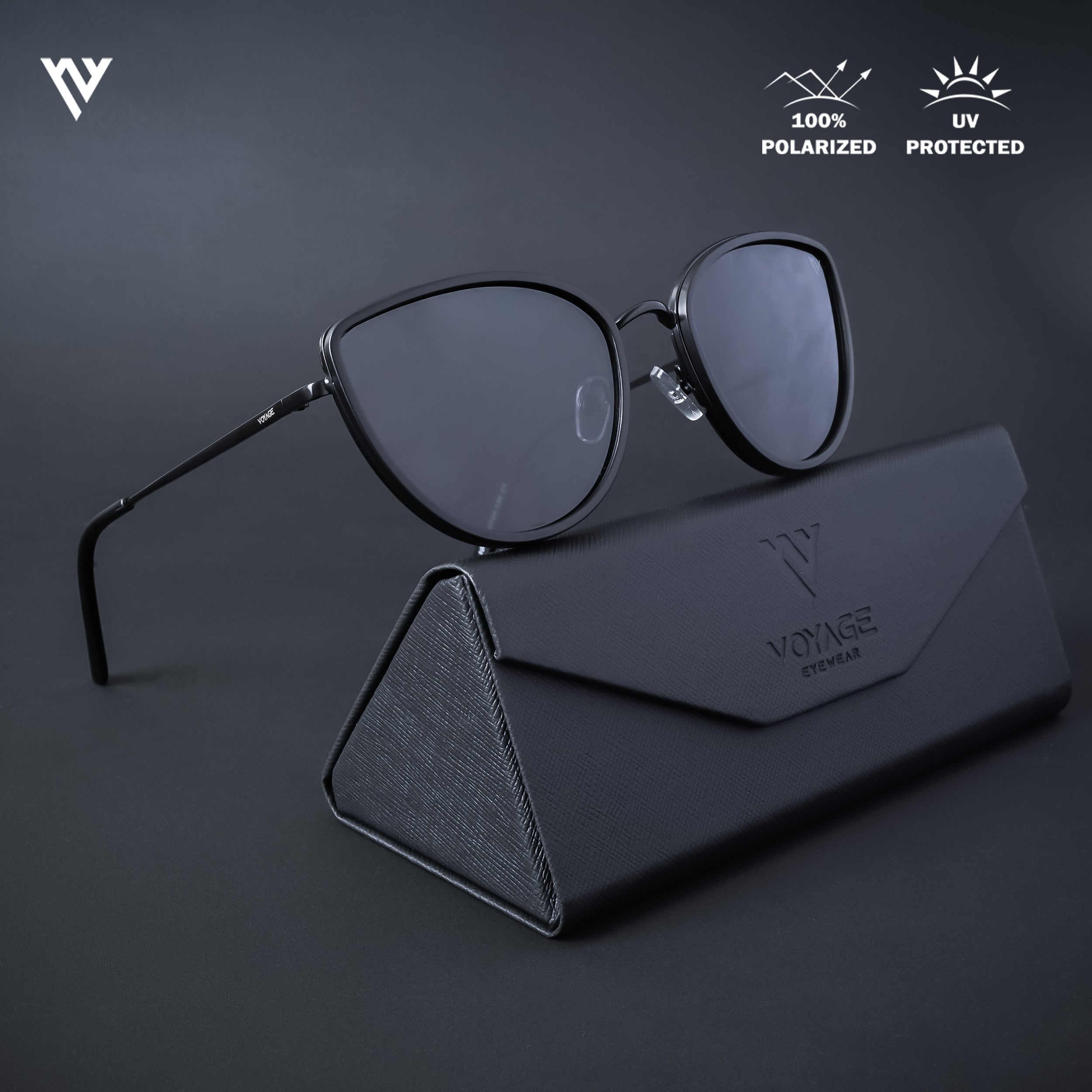 Voyage Exclusive Black Polarized Cateye Sunglasses for Women (1041PMG4652)