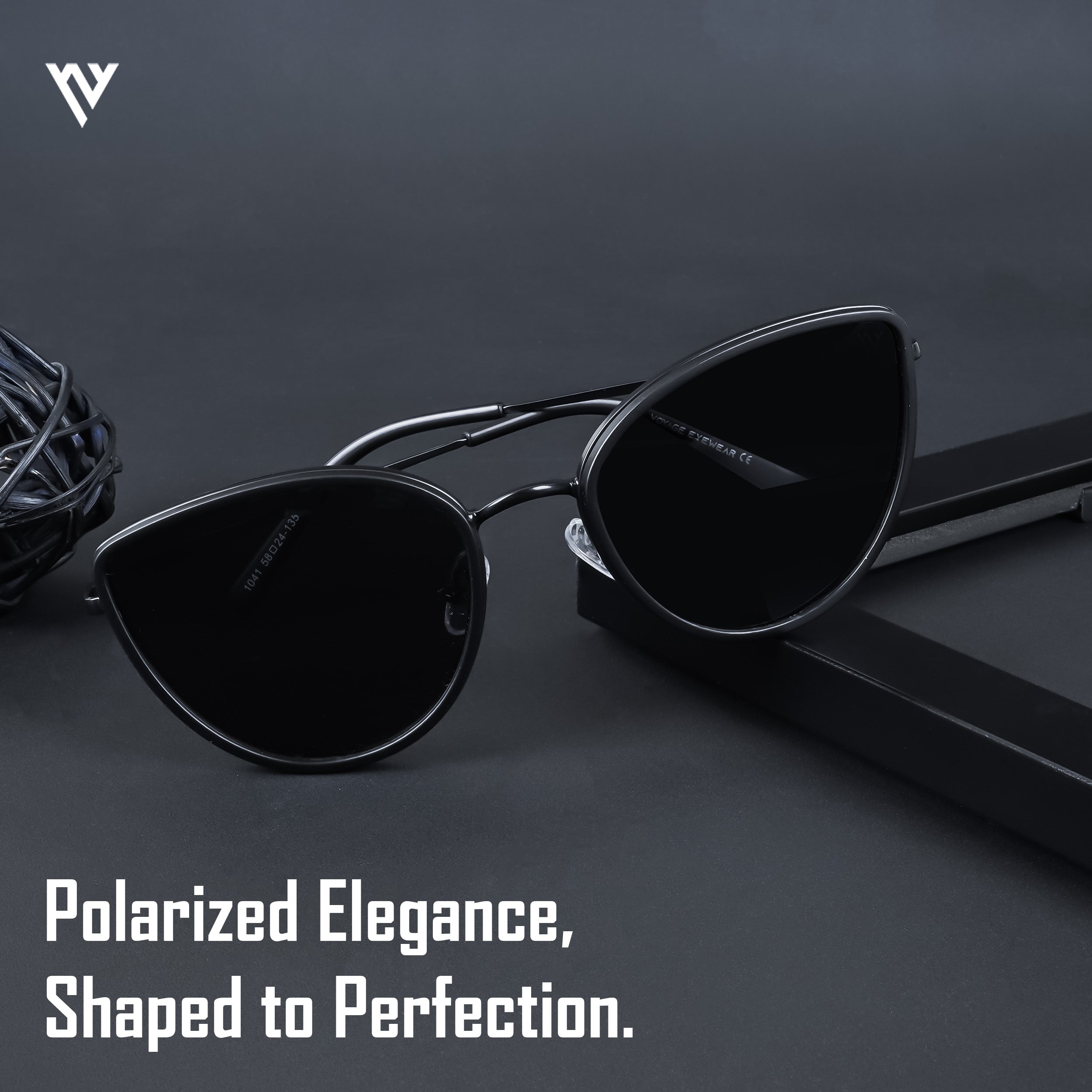 Voyage Exclusive Black Polarized Cateye Sunglasses for Women (1041PMG4652)