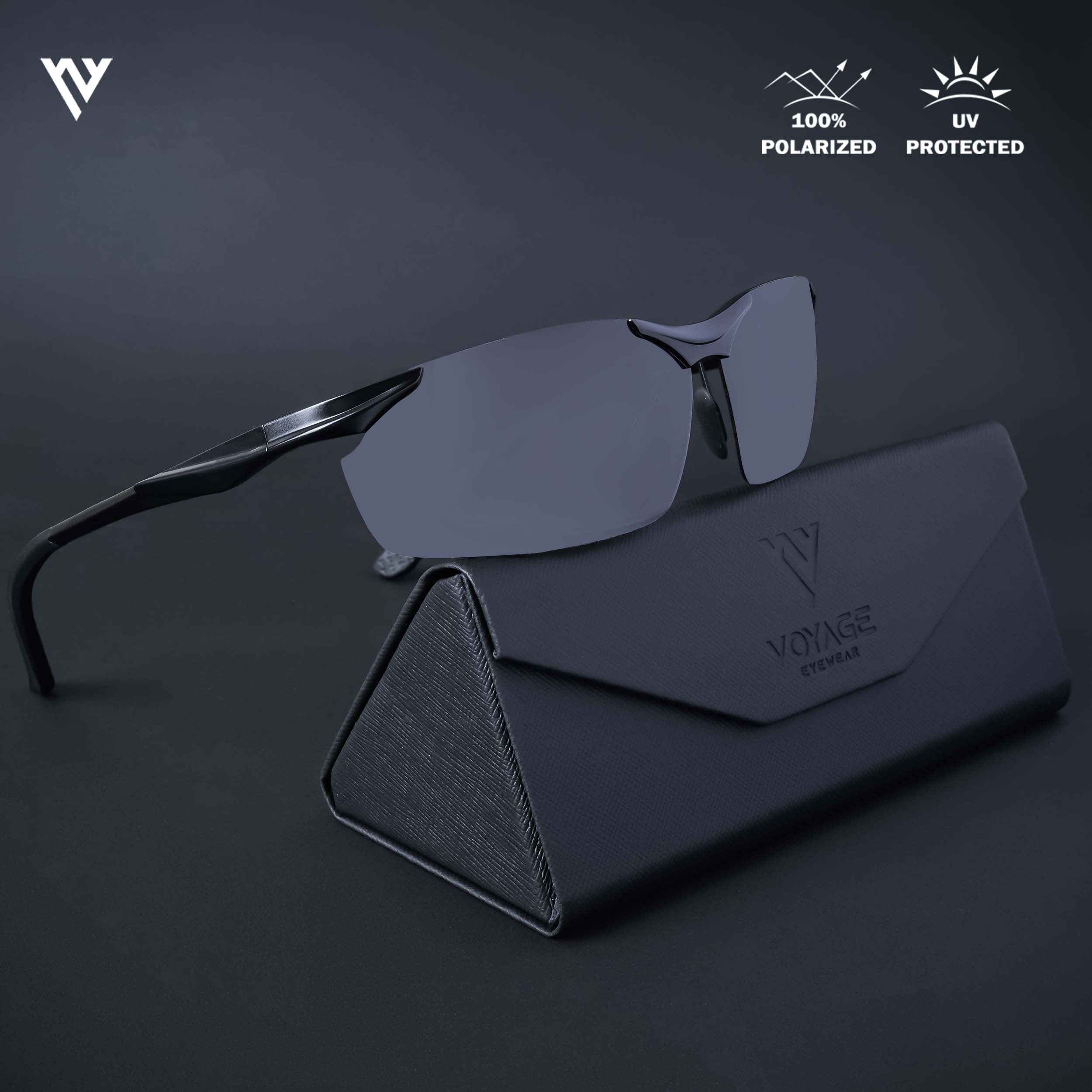 Voyage Exclusive Black Polarized Wrap Around Sunglasses for Men & Women - PMG4647