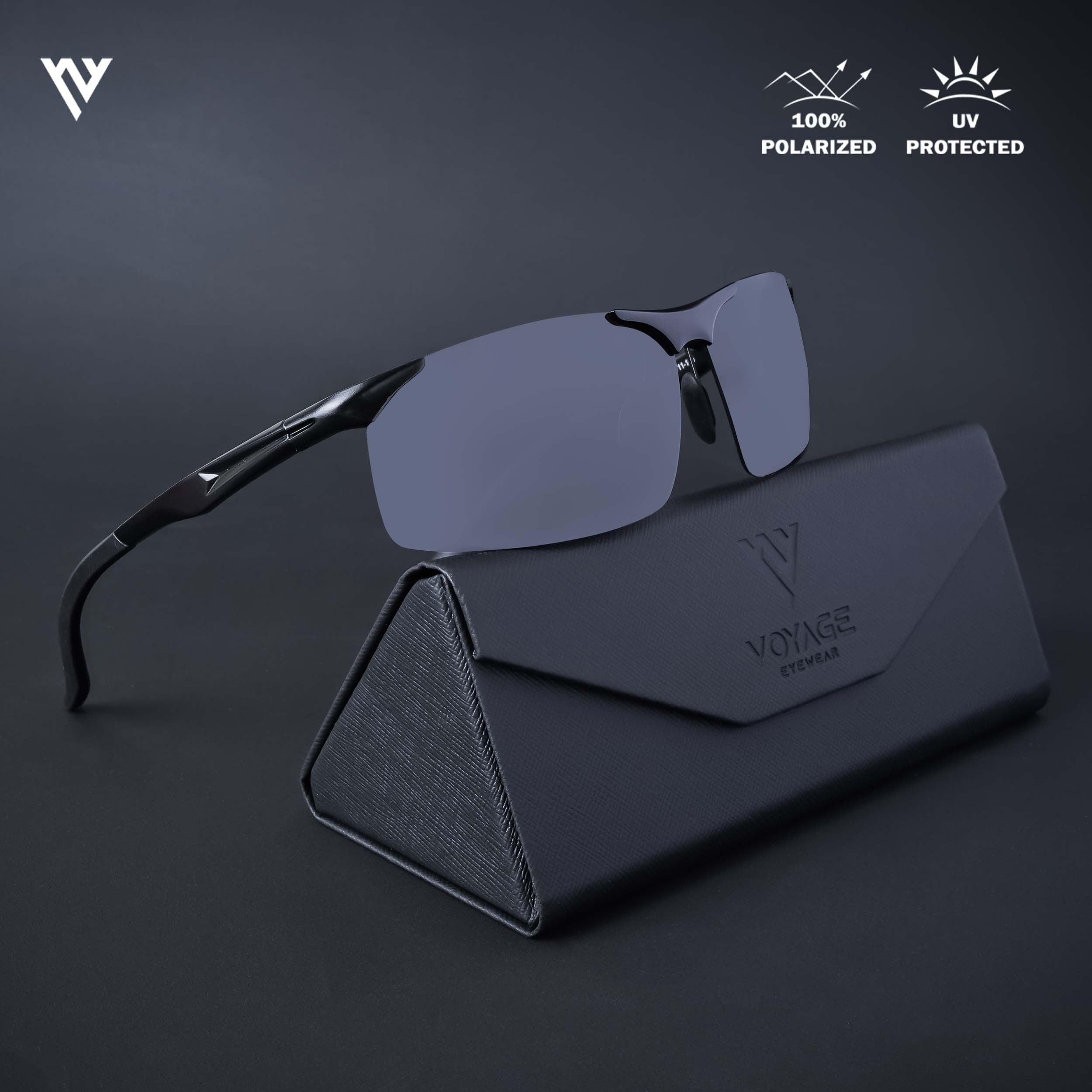 Voyage Exclusive Black Polarized Wrap Around Sunglasses for Men & Women (2271PMG4649)