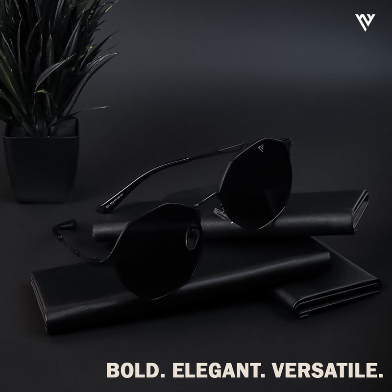 Black Polarized Geometric Sunglasses - PMG4146