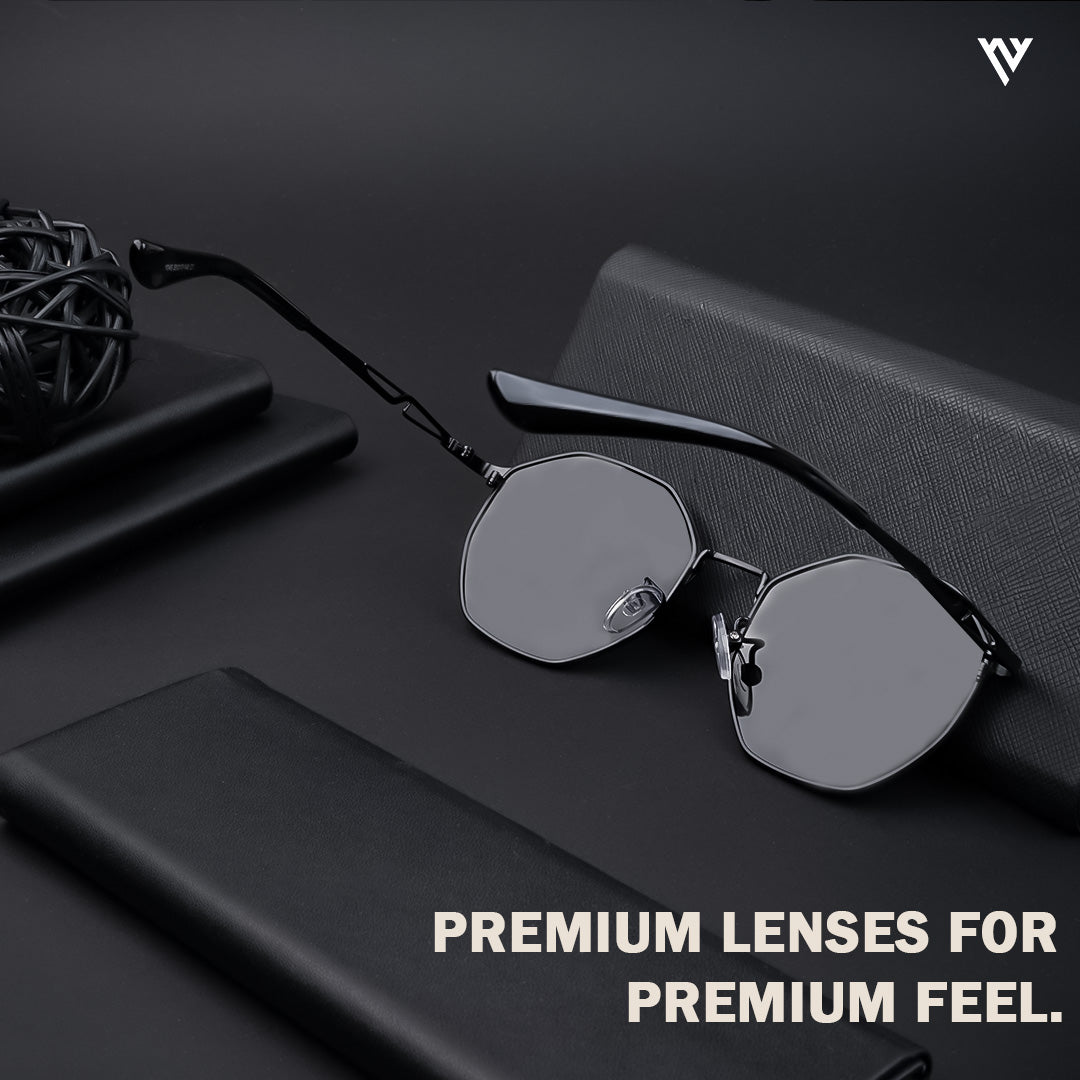 Black Polarized Geometric Sunglasses - PMG4146