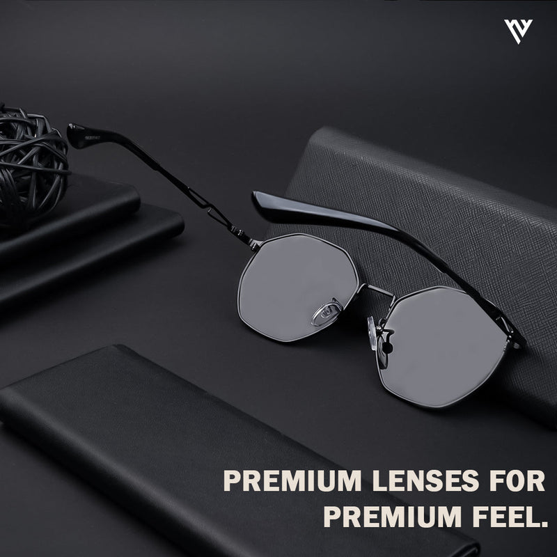 Black Polarized Geometric Sunglasses - PMG4146