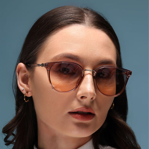 Vixen | Cateye Sunglasses (Pink & Grey Lens | Light Pink & Golden Frame - MG3174)