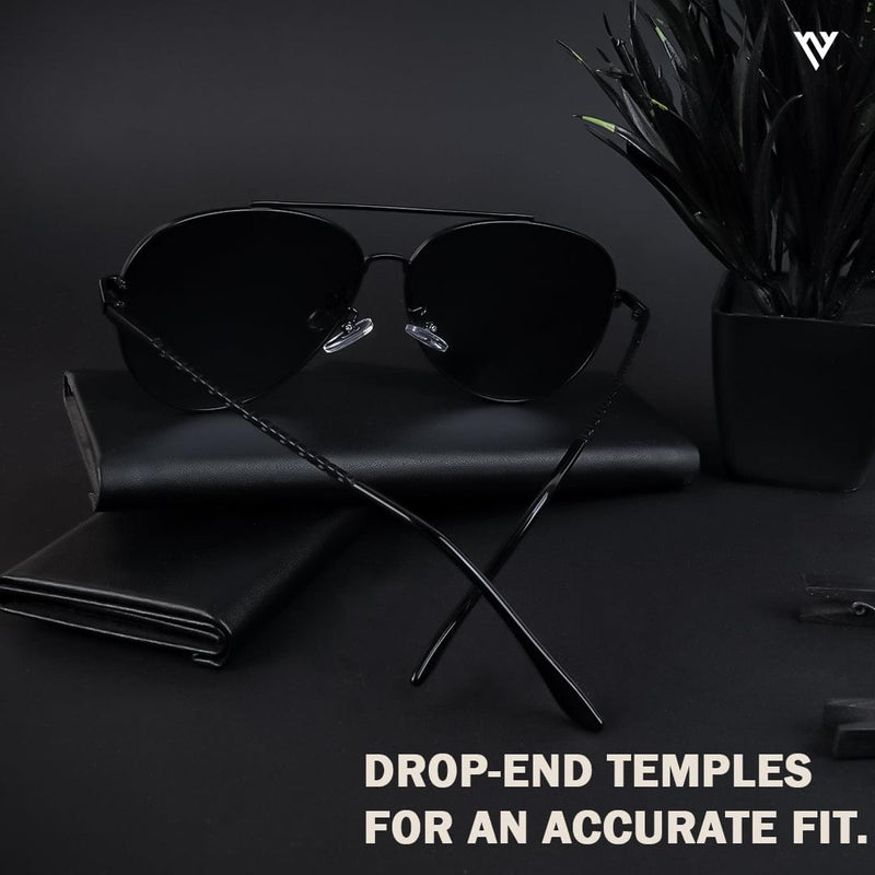 Black Polarized Aviator Sunglasses - PMG4135