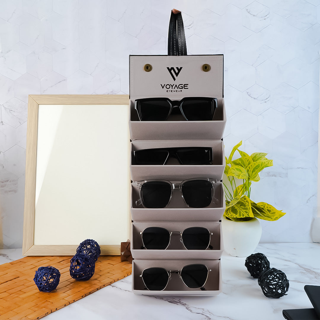 Voyage Black Sunglasses or Eyeglasses 5 Compartment Storage Box