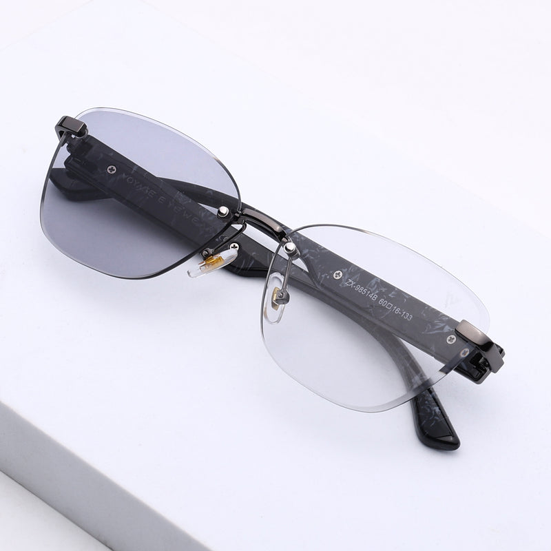 Rimless Photochromic Sunglasses for Men & Women (Light Black Lens | Grey Frame - MG7808)