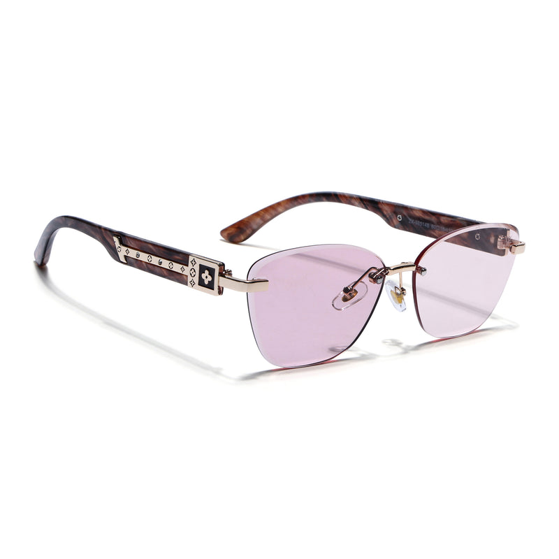 Rimless Photochromic Sunglasses for Men & Women (Pink Lens | Golden Frame - MG7806)