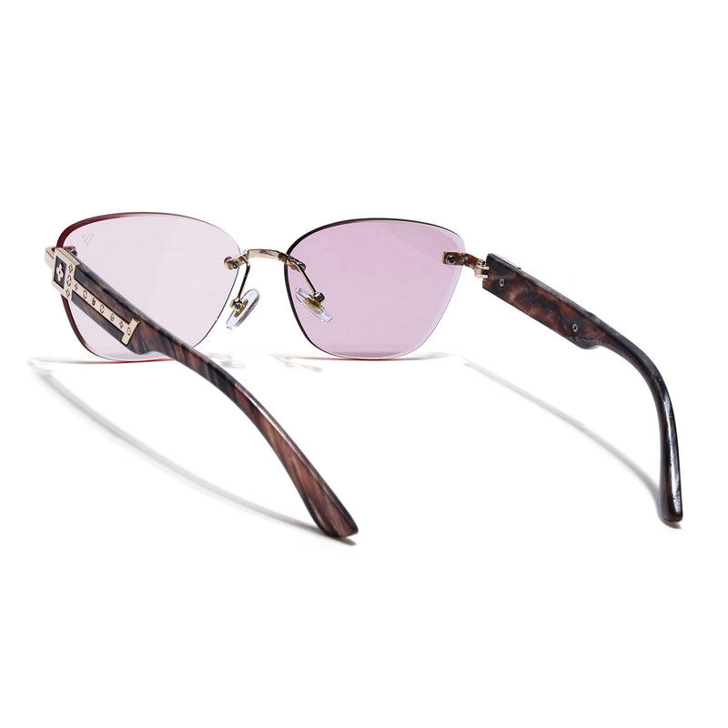 Rimless Photochromic Sunglasses for Men & Women (Pink Lens | Golden Frame - MG7806)