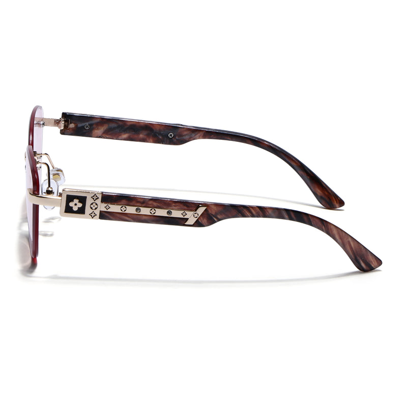 Rimless Photochromic Sunglasses for Men & Women (Pink Lens | Golden Frame - MG7806)