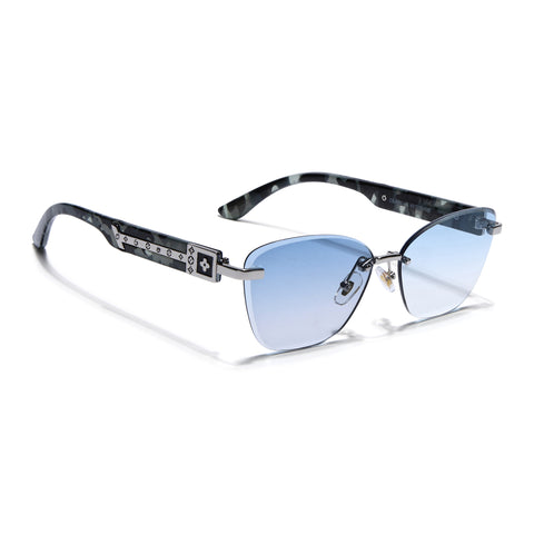 Rimless Photochromic Sunglasses for Men & Women (Blue & Clear Lens | Silver Frame - MG7807)