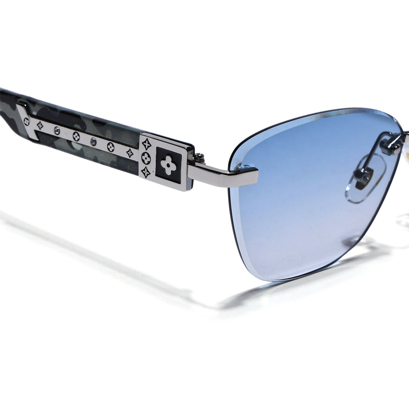 Rimless Photochromic Sunglasses for Men & Women (Blue & Clear Lens | Silver Frame - MG7807)