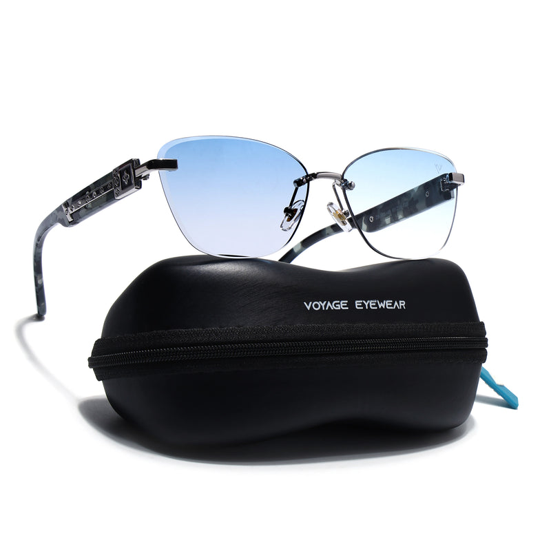 Rimless Photochromic Sunglasses for Men & Women (Blue & Clear Lens | Silver Frame - MG7807)