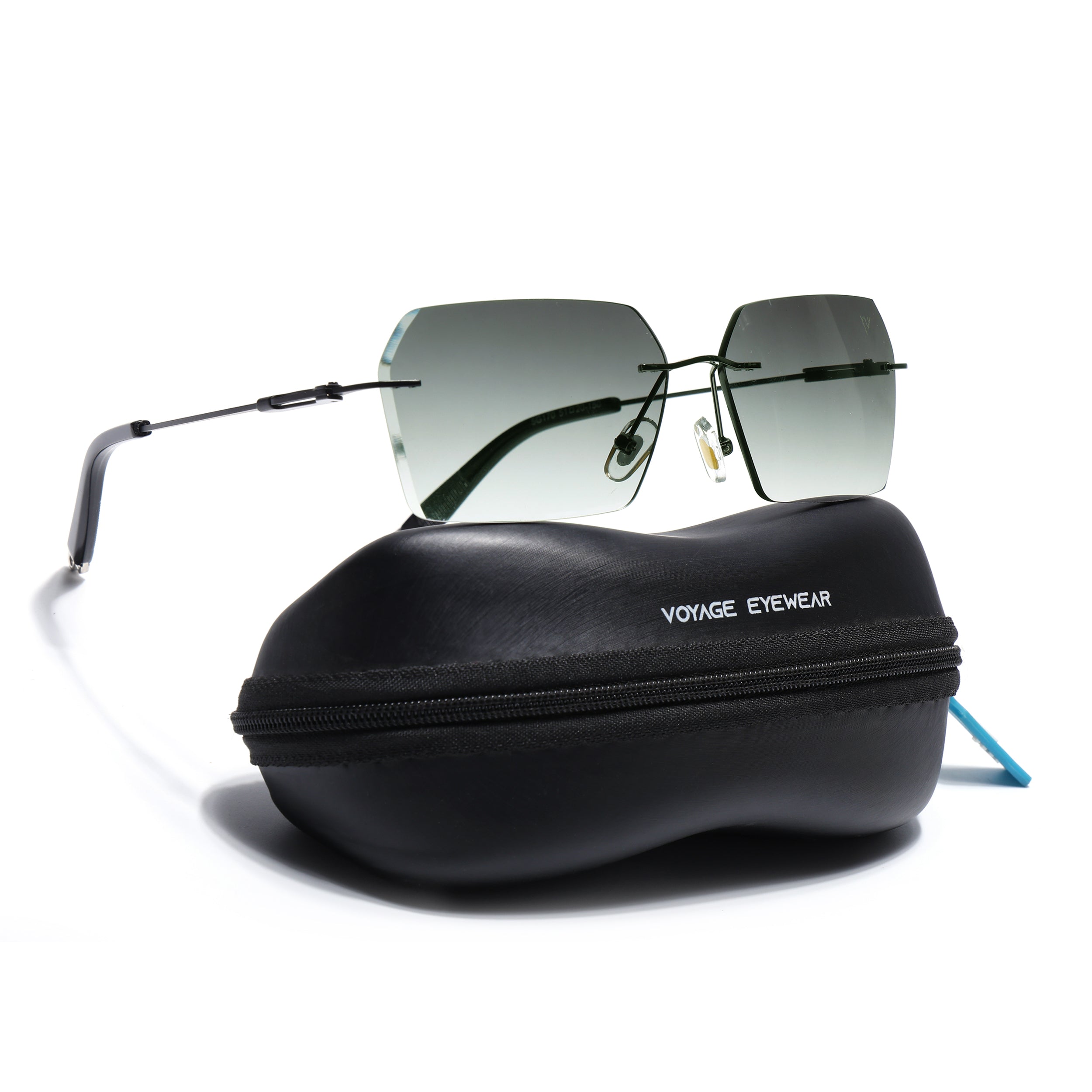 Rimless Sunglasses for Men & Women (Olive & Clear Lens | Black Frame - MG7254)