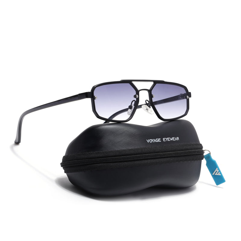 JetSet | Black Rectangle Sunglasses for Men & Women | Grey & Clear Lens - MG6838