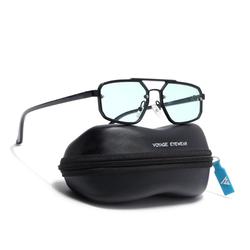 JetSet | Black Rectangle Sunglasses for Men & Women | Teal Lens - MG6839
