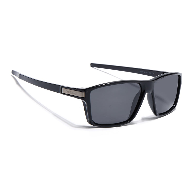 Jaxor | Shine Black & Silver Polarized Rectangle Sunglasses - PMG3968