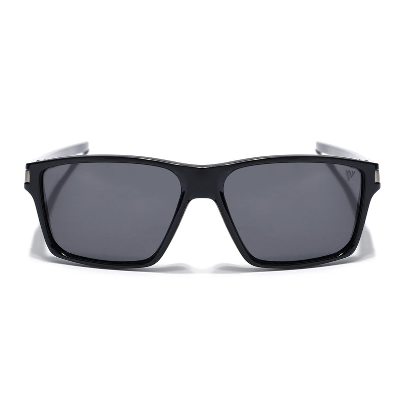 Jaxor | Shine Black & Silver Polarized Rectangle Sunglasses - PMG3968