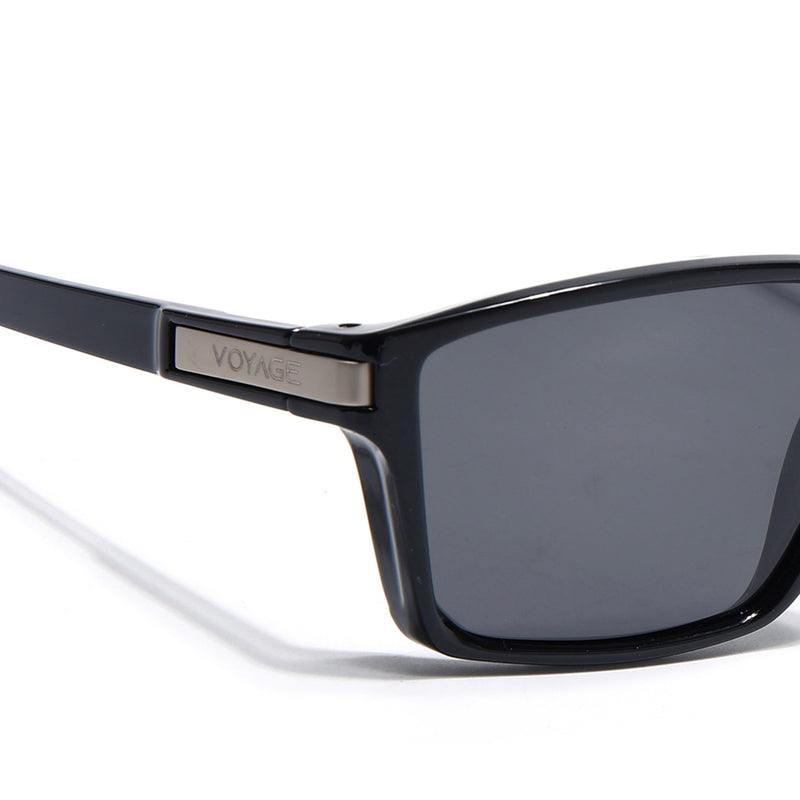 Jaxor | Shine Black & Silver Polarized Rectangle Sunglasses - PMG3968