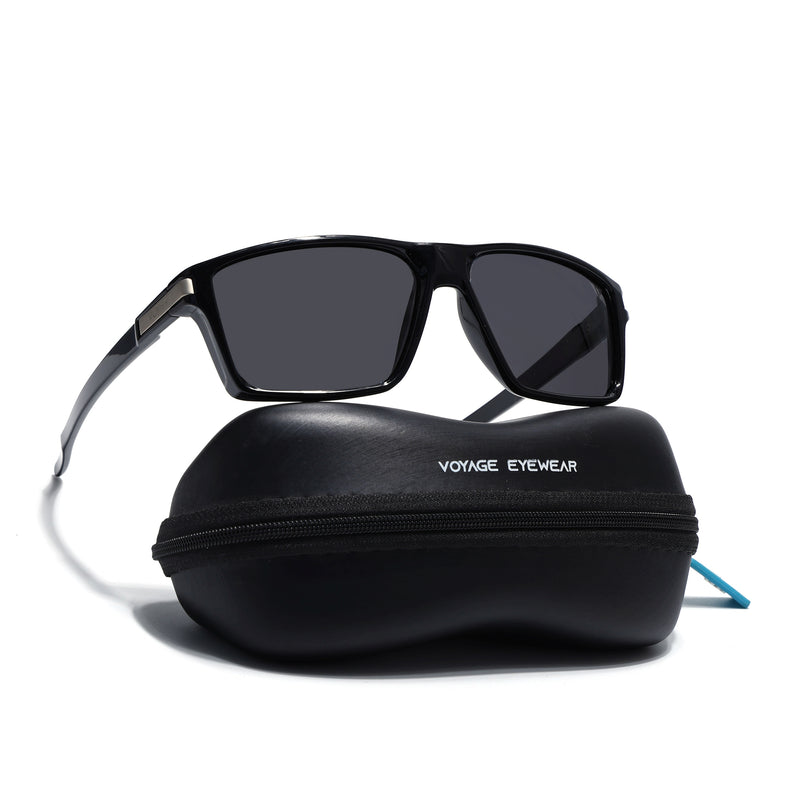Jaxor | Shine Black & Silver Polarized Rectangle Sunglasses - PMG3968