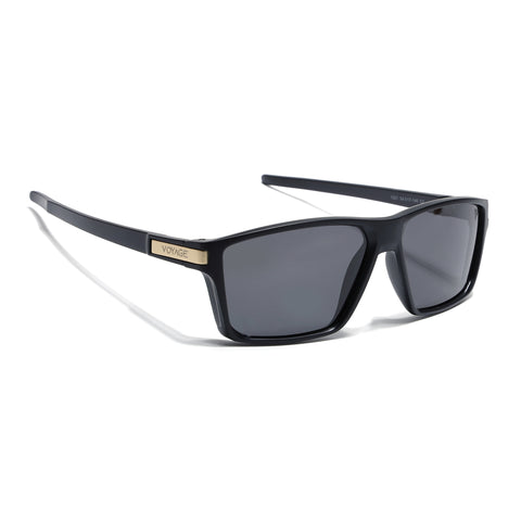 Jaxor | Matte Black & Golden Polarized Rectangle Sunglasses - PMG3969