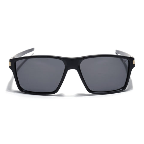 Jaxor | Matte Black & Golden Polarized Rectangle Sunglasses - PMG3969