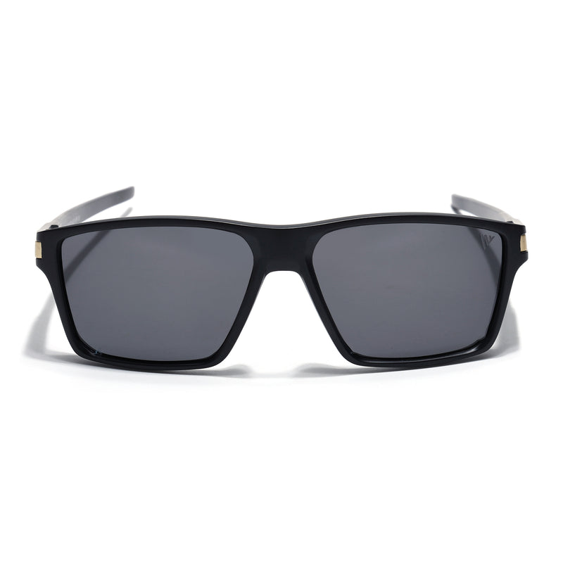 Jaxor | Matte Black & Golden Polarized Rectangle Sunglasses - PMG3969