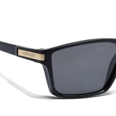 Jaxor | Matte Black & Golden Polarized Rectangle Sunglasses - PMG3969