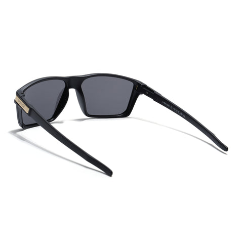 Jaxor | Matte Black & Golden Polarized Rectangle Sunglasses - PMG3969