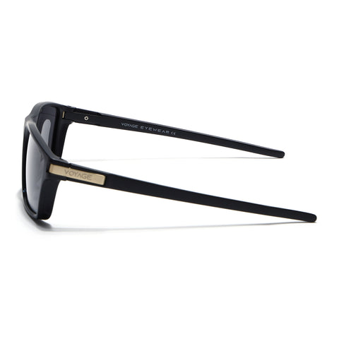 Jaxor | Matte Black & Golden Polarized Rectangle Sunglasses - PMG3969
