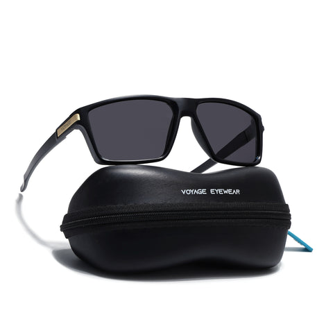 Jaxor | Matte Black & Golden Polarized Rectangle Sunglasses - PMG3969