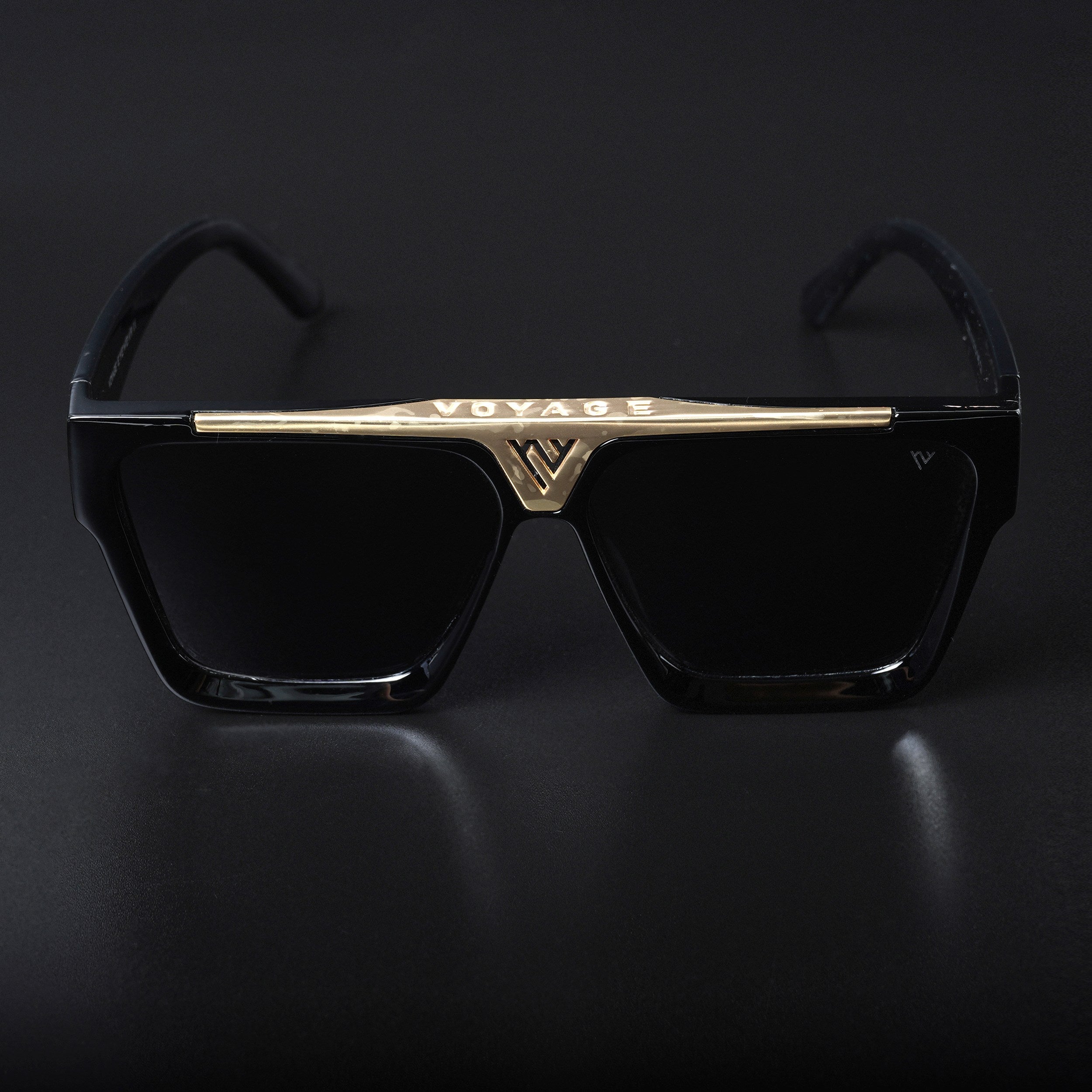 Voyage Exclusive Wayfarer Polarized Sunglasses for Men & Women (Black Lens | Shine Black & Golden Frame - PMG5408)