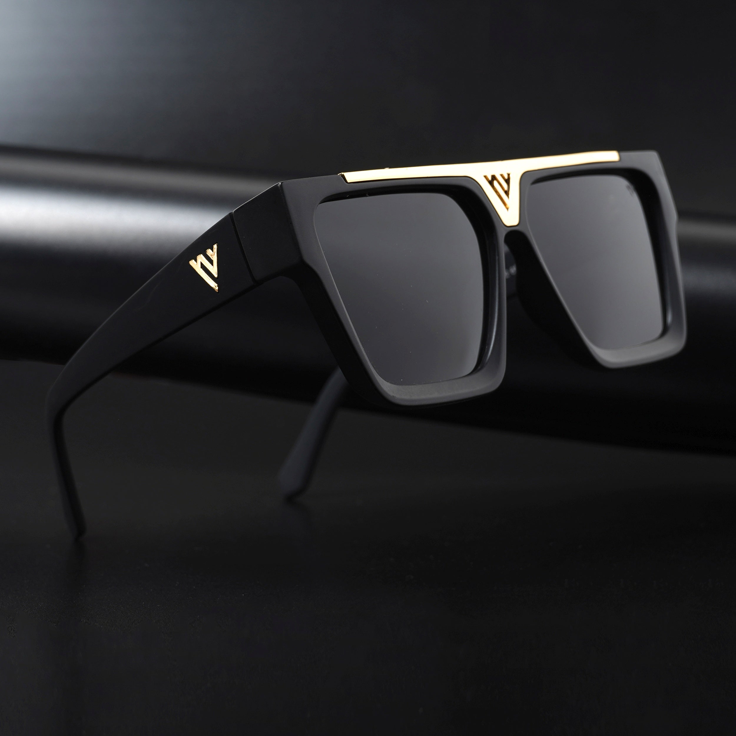 Voyage Exclusive Wayfarer Polarized Sunglasses for Men & Women (Black Lens | Shine Black & Golden Frame - PMG5407)