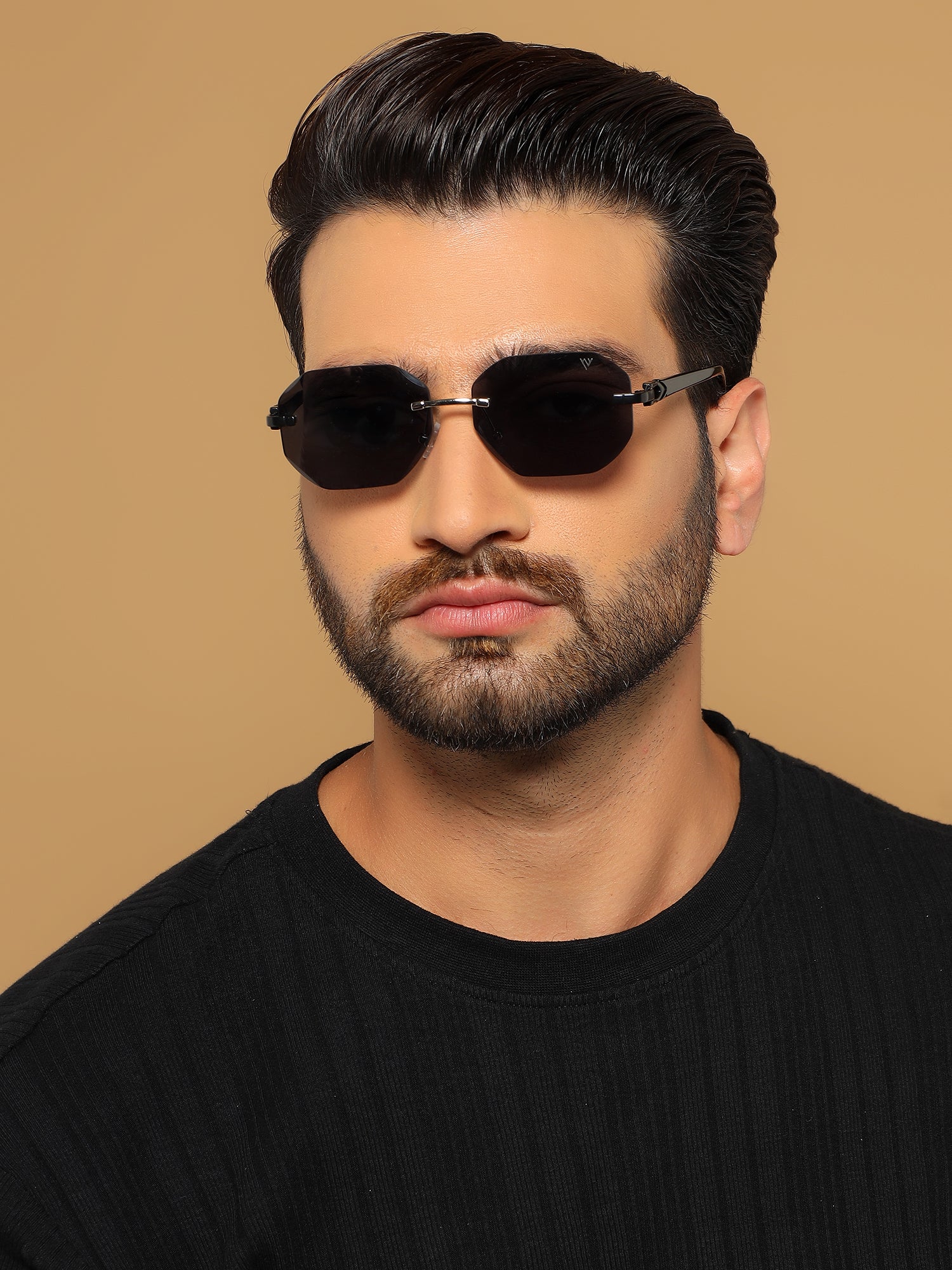 Rimless Sunglasses for Men & Women (Black Lens | Black Frame - MG7360)