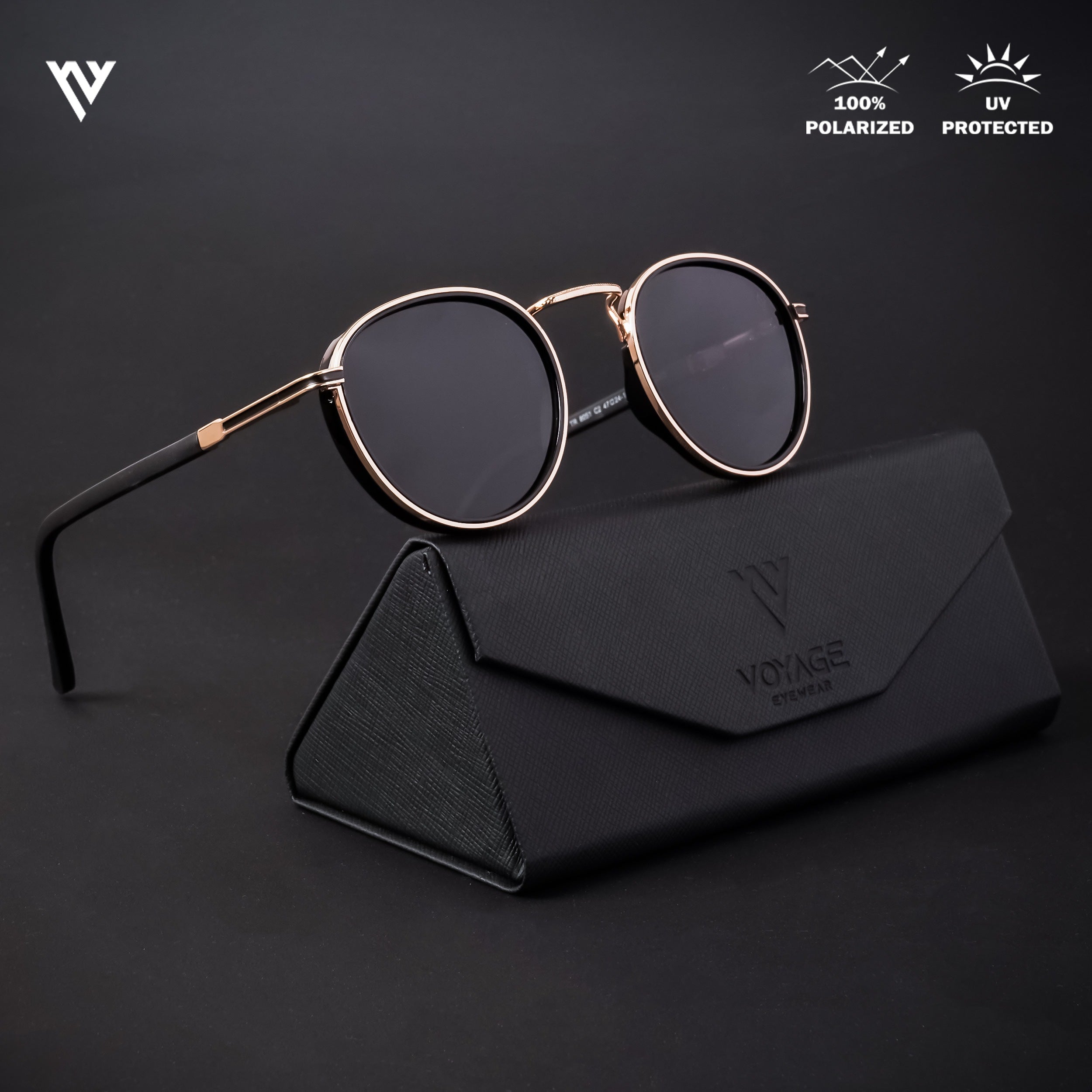 Round Golden Polarized Sunglasses - PMG4442