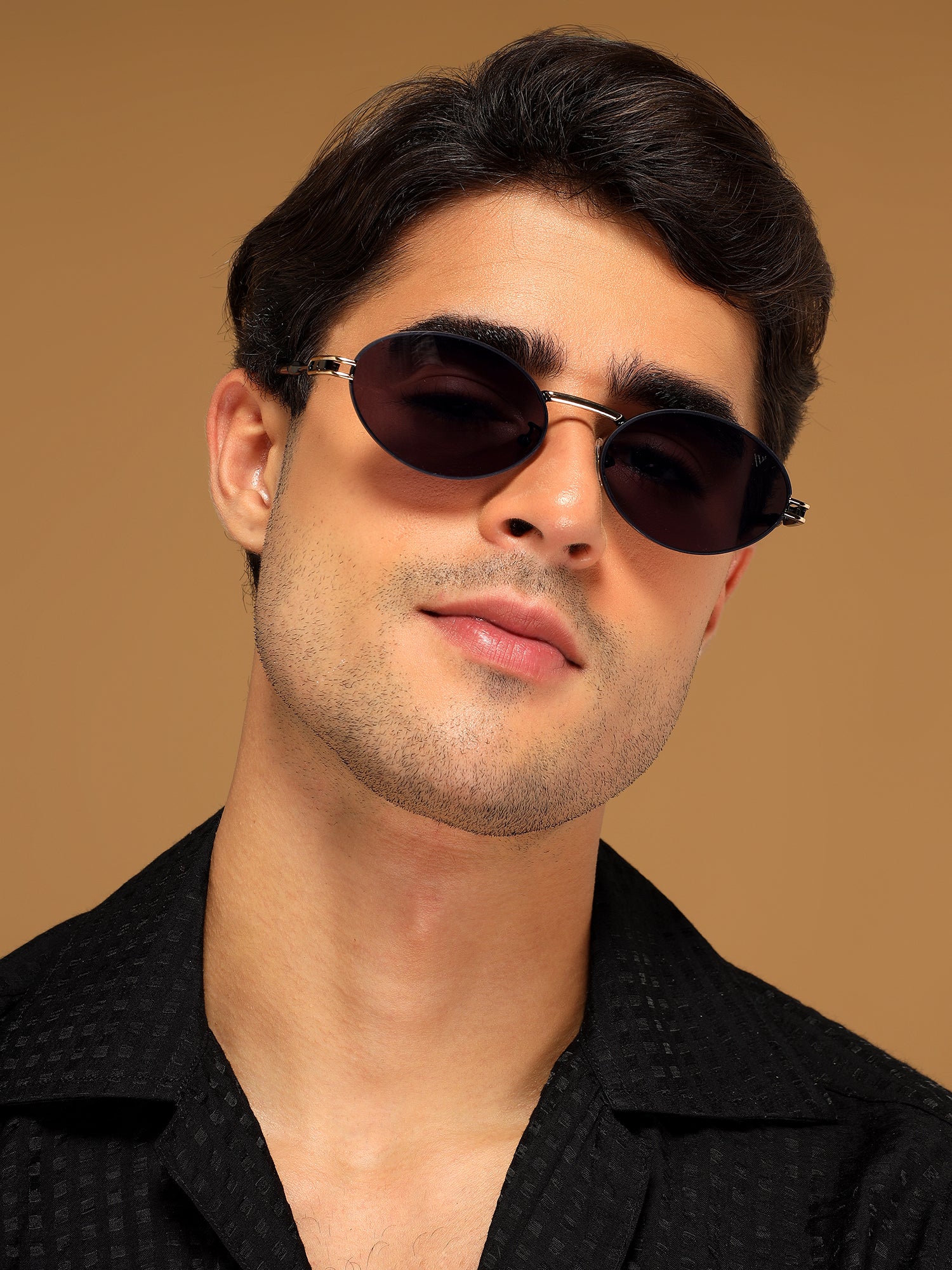 Oval Sunglasses for Men & Women (Grey Lens | Black & Golden Frame - MG6887)