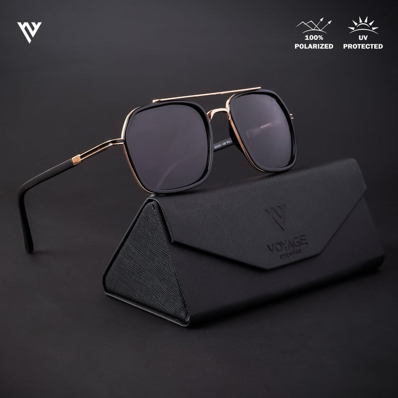Wayfarer Golden & Black Polarized Sunglasses - PMG4480