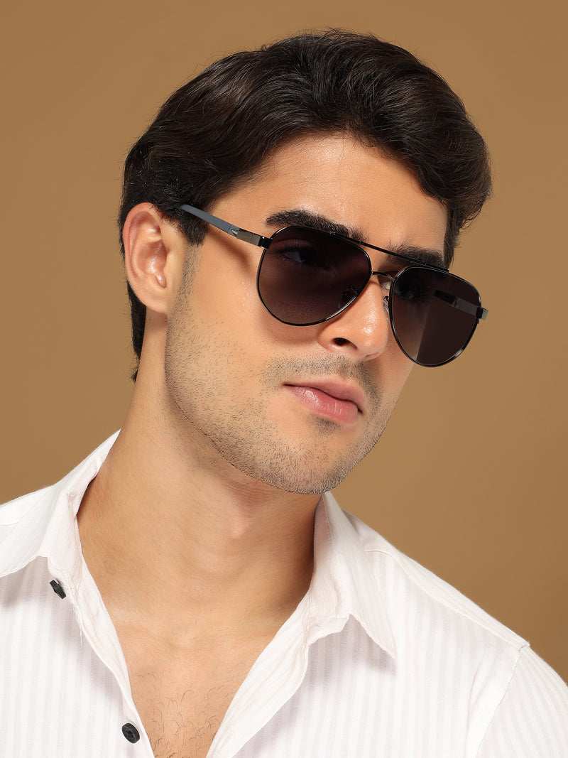 Sukhoi | Grey Aviator Polarized Sunglasses for Men & Women | Grey & Clear Lens - PMG7139