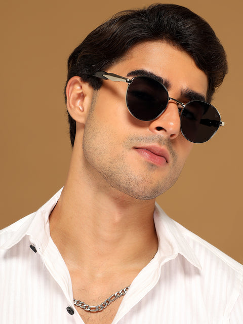 Round Sunglasses for Men & Women (Grey Lens | Silver Frame - MG7142)