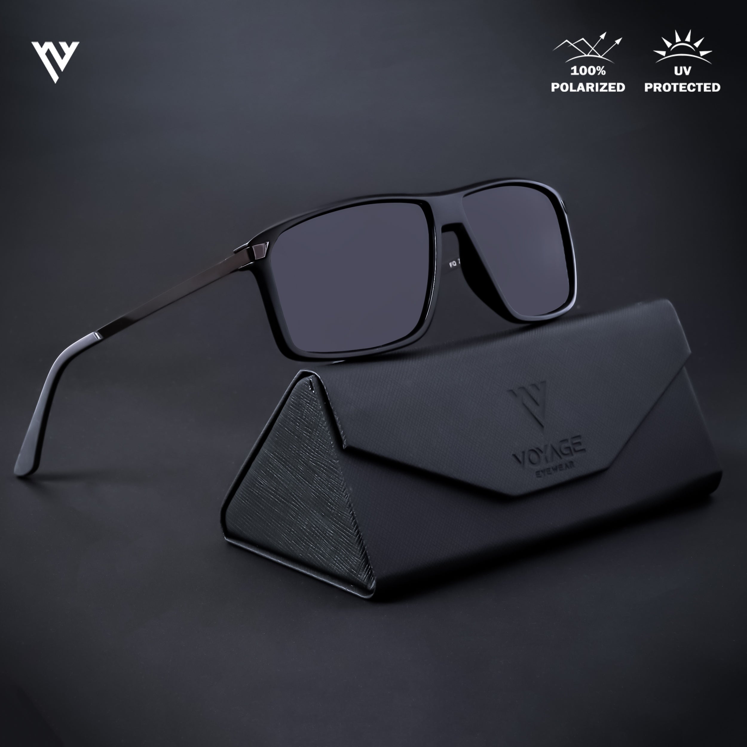 Voyage Exclusive Matt Black Polarized Wayfarer Sunglasses for Men & Women - PMG4444