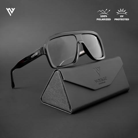 Shine Black Polarized Wrap Around Sunglasses - PMG4743