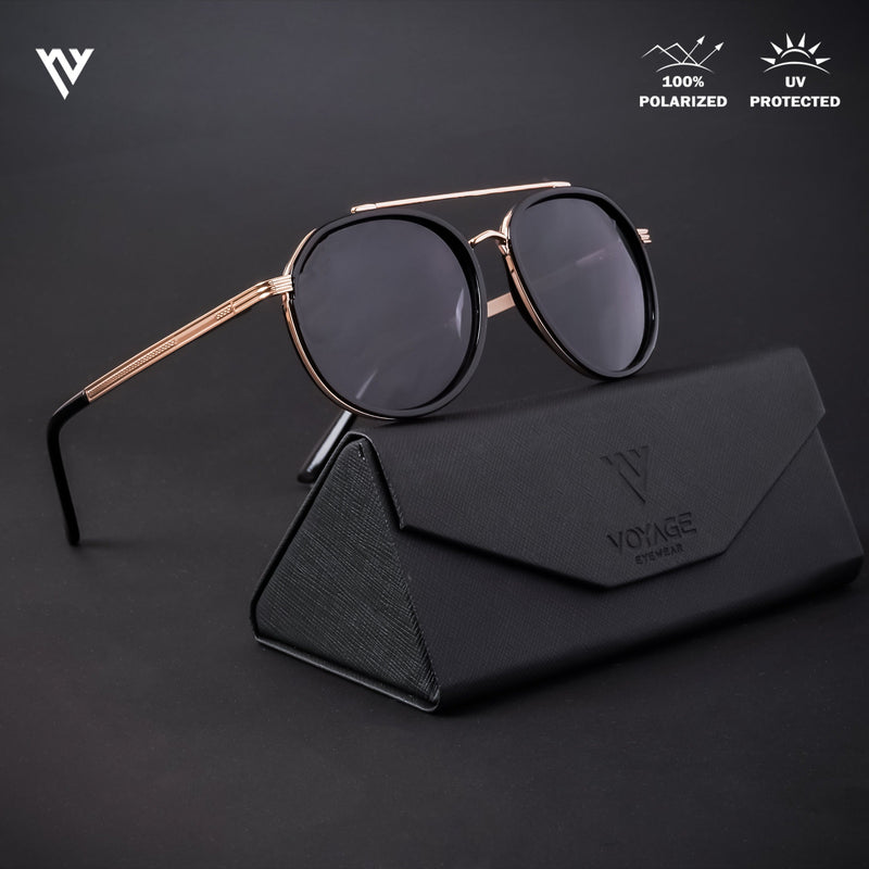 Round Golden & Shine Black Polarized Sunglasses - PMG4311