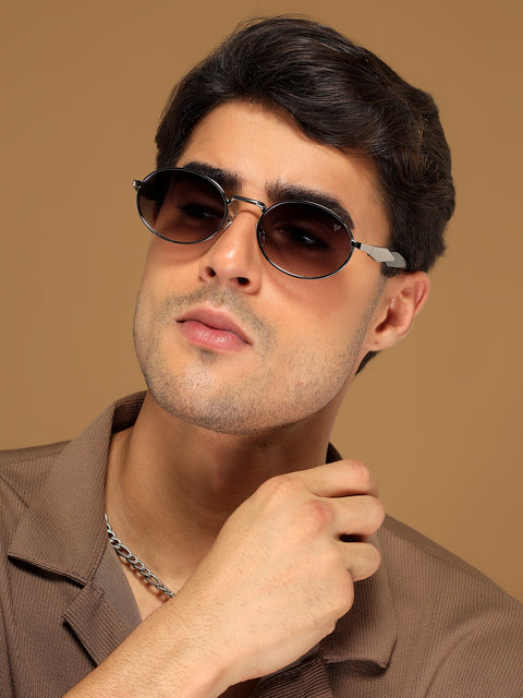 Celeste | Silver Oval Sunglasses | Olive & Clear Lens - MG6891