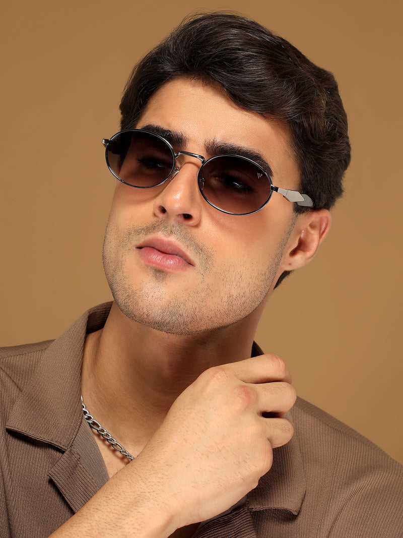 Celeste | Silver Oval Sunglasses | Olive & Clear Lens - MG6891