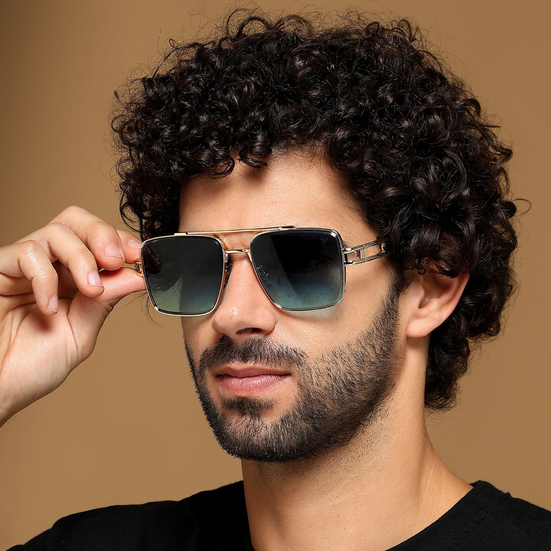 Wayfarer Sunglasses (Grey & Blue Lens | Golden Frame - MG5993)