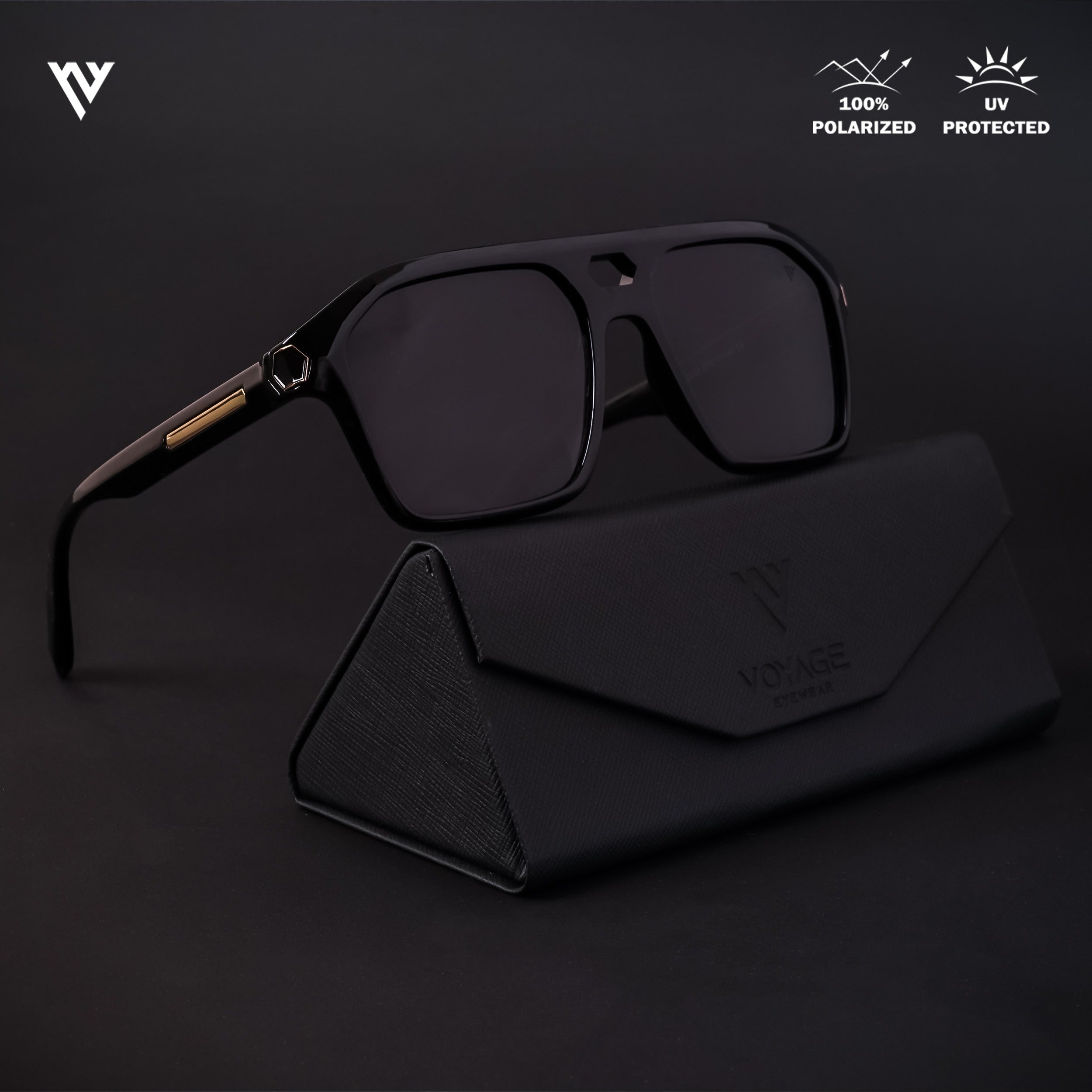 Voyage Exclusive Shine Black Polarized Wayfarer Sunglasses for Men & Women - PMG4346
