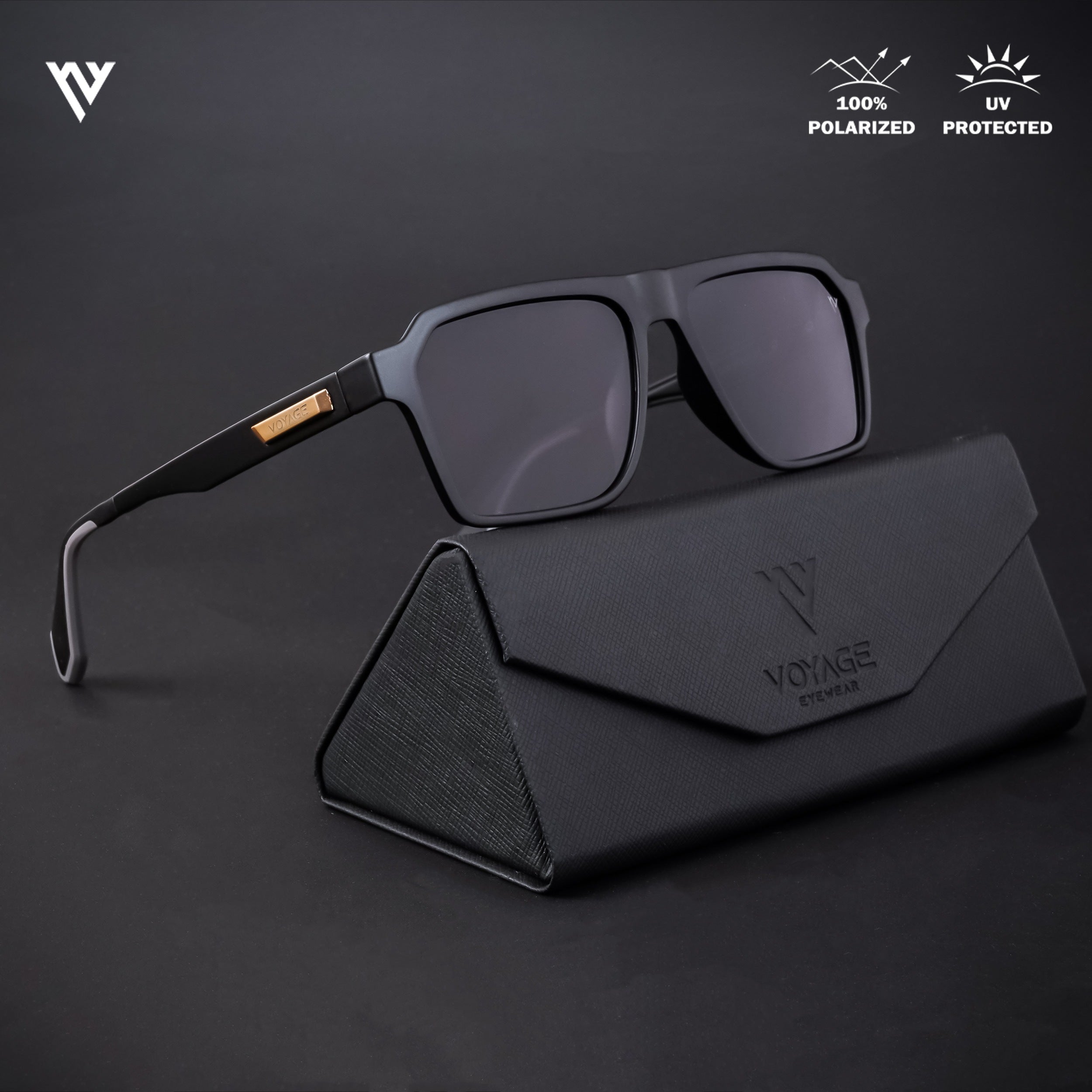 Voyage Active Matt Black Polarized Wayfarer Sunglasses for Men & Women - PMG4452