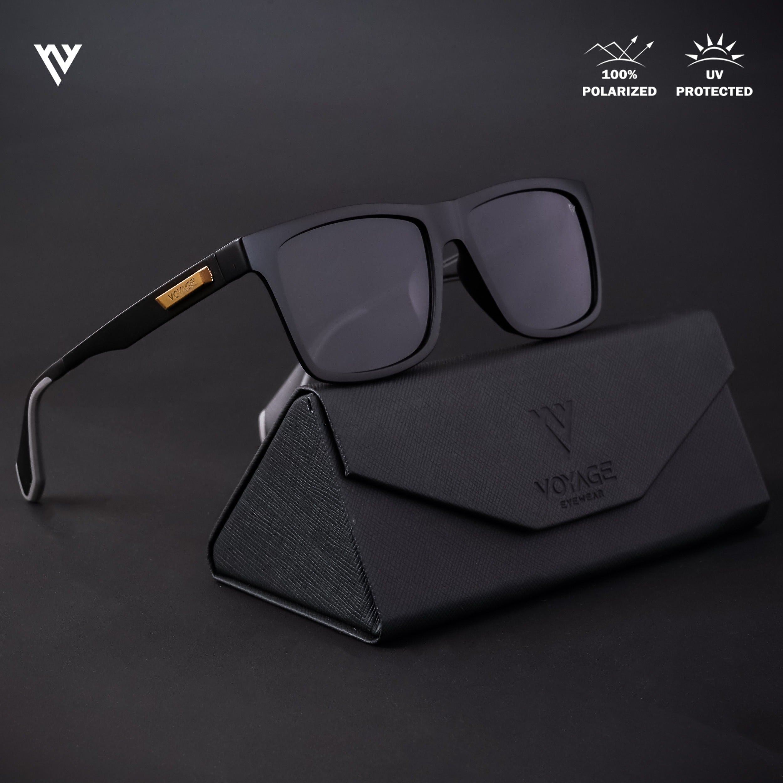 Voyage Active Black Polarized Wayfarer Sunglasses for Men & Women - PMG4477